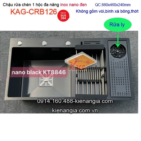 Chậu nano đen 1 hộc có rửa ly inox 304 88X46 cm KAG-CRB126