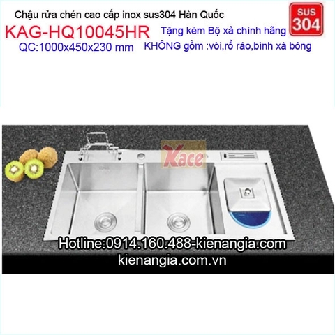 Chậu rừ có hộc rác,giắt dao thớt 100x45 inox đúc KAG-HQ10045HR