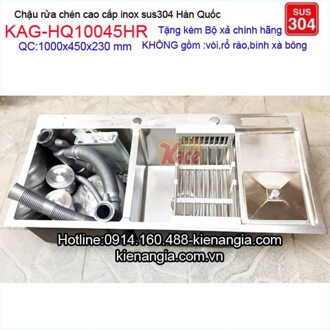 Chậu rừ có hộc rác,giắt dao thớt 100x45 inox đúc KAG-HQ10045HR