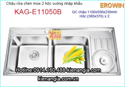 Chậu rửa bát 110x50 cm EROWIN 2 hộc (bm) KAG-E11050B