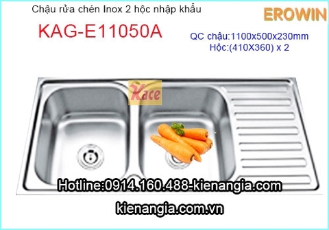 Chậu rửa bát 2 hộc 1 cánh 110x50 cm EROWIN(bm) KAG-E11050A