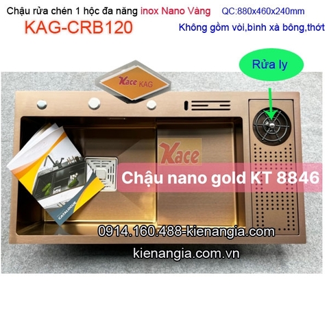 Chậu rửa chén 1 hộc có rửa ly Nano Vàng 88x46cm KAG-CRB120