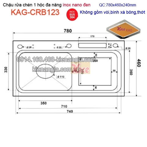 Chậu rửa chén 1 hộc có rửa ly Nano Vàng 88x46cm KAG-CRB120