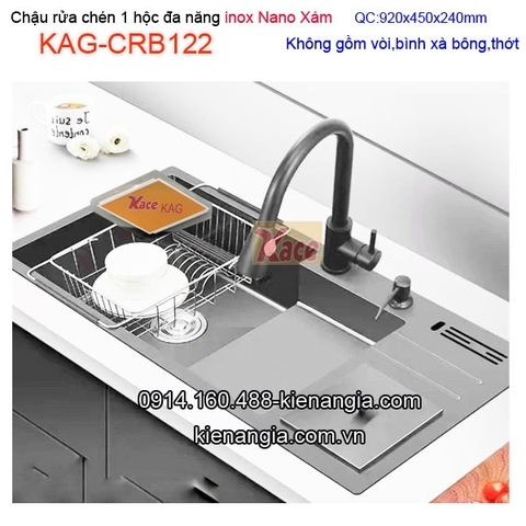 Chậu rửa chén 1 hộc đa năng Nano xám 92x45cm KAG-CRB122