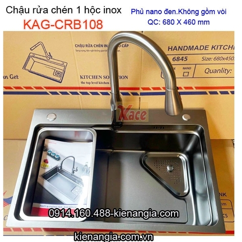 Chậu rửa chén 1 hộc inox 304 nano đen 68x 46cm -KAG-CRB108
