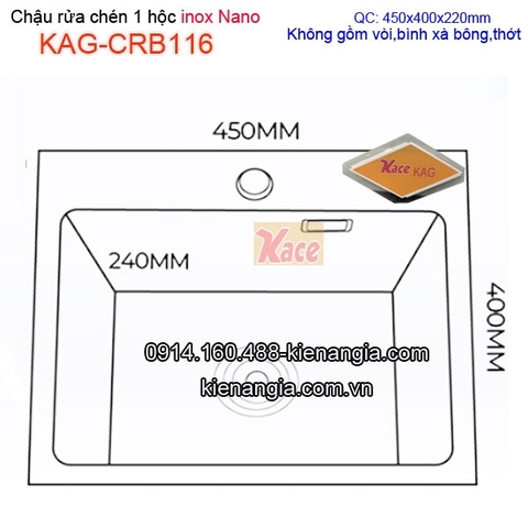 Chậu rửa chén 1 hộc Nano đen 45x40cm KAG-CRB116
