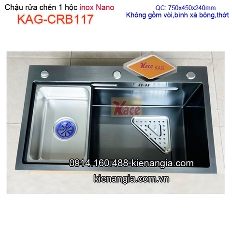 Chậu rửa chén 1 hộc Nano đen 75x45cm KAG-CRB117