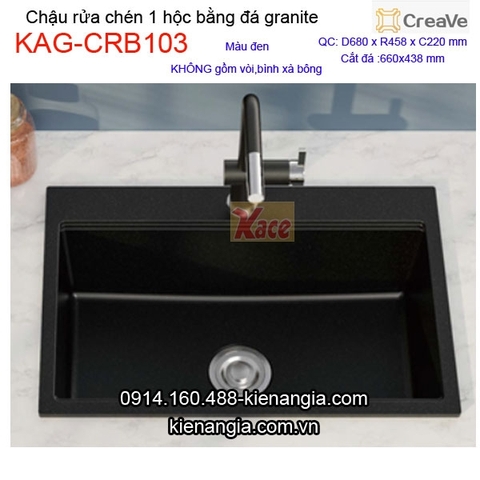 Chậu rửa chén 1 hộc vuông 68x45cm đá granite Creave KAG-CRB103