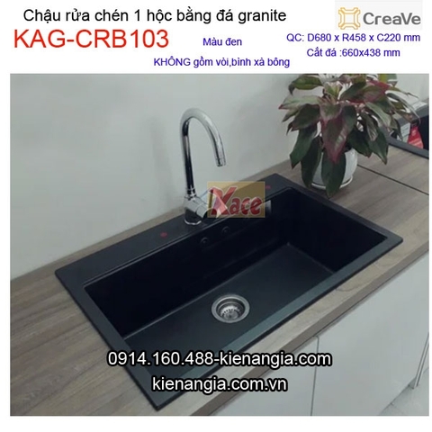 Chậu rửa chén 1 hộc vuông 68x45cm đá granite Creave KAG-CRB103