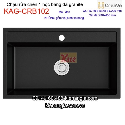 Chậu rửa chén 1 hộc vuông 76x45cm đá granite Creave KAG-CRB102