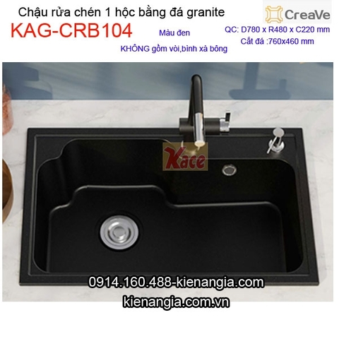 Chậu rửa chén 1 hộc vuông 78x48cm đá granite Creave KAG-CRB104