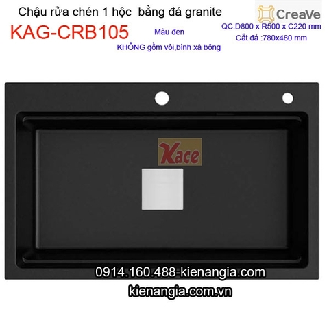 Chậu rửa chén 1 hộc vuông 80x50cm đá granite Creave KAG-CRB105