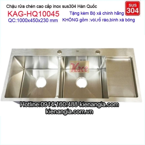 Chậu rửa chén 100x45 sus304 đúc 2 hộc vuông có cánh KAG-HQ10045
