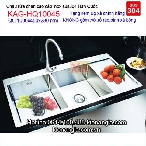 Chậu rửa chén 100x45 sus304 đúc 2 hộc vuông có cánh KAG-HQ10045