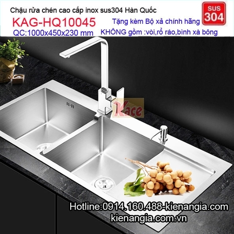 Chậu rửa chén 100x45 sus304 đúc 2 hộc vuông có cánh KAG-HQ10045