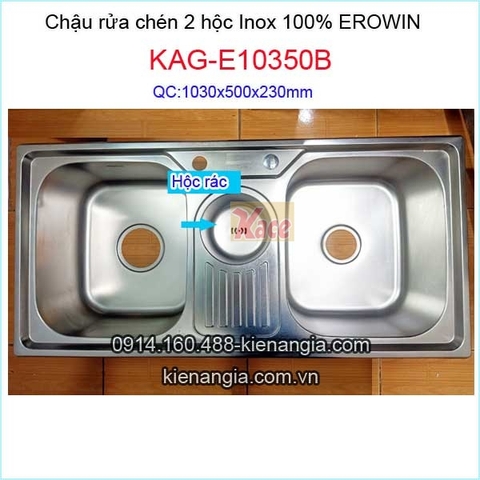 Chậu rửa chén 2 hộc , hộc rác giữa 103x50cm Erowin(bm)KAG-E10350B