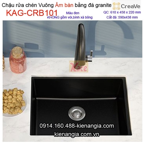 Chậu rửa chén âm bàn 1 hộc vuông 61x45cm đá granite Creave CRBA KAG-CRB101