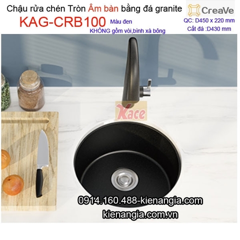 Chậu rửa chén âm bàn tròn đá granite D45cm Creave CRBA KAG-CRB100