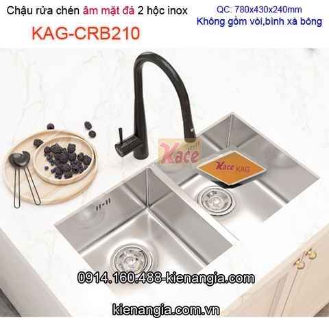 Chậu rửa chén âm mặt đá 2 hộc đều 78x43cm inox 304 KAG-CRB210