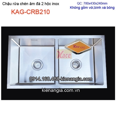 Chậu rửa chén âm mặt đá 2 hộc đều 78x43cm inox 304 KAG-CRB210