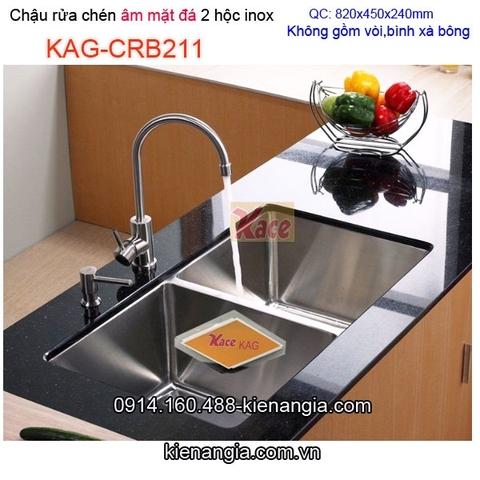 Chậu rửa chén âm mặt đá 2 hộc đều 82x45cm inox 304 KAG-CRB211