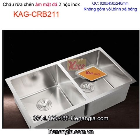 Chậu rửa chén âm mặt đá 2 hộc đều 82x45cm inox 304 KAG-CRB211