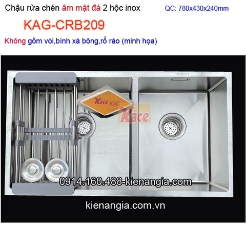 Chậu rửa chén âm mặt đá 2 hộc lệch 78x43cm inox 304 KAG-CRB209