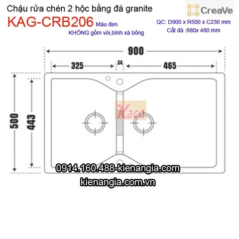 Chậu rửa chén đá granite 2 hộc 90x50cm Creave KAG-CRB206