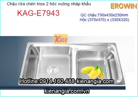 Chậu rửa chén EROWIN inox 2 hộc vuông KAG-E7943