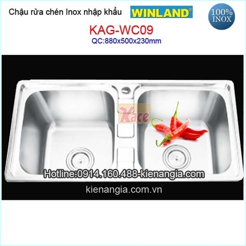 Chậu rửa chén inox 2 hộc 88x50 cm Winland KAG-WC09