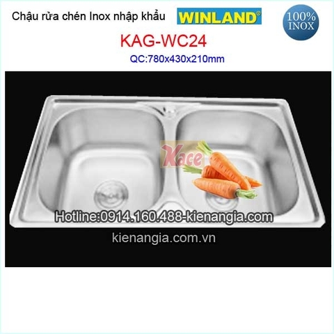 Chậu rửa chén inox 2 hộc 78x43 Winland KAG-WC24