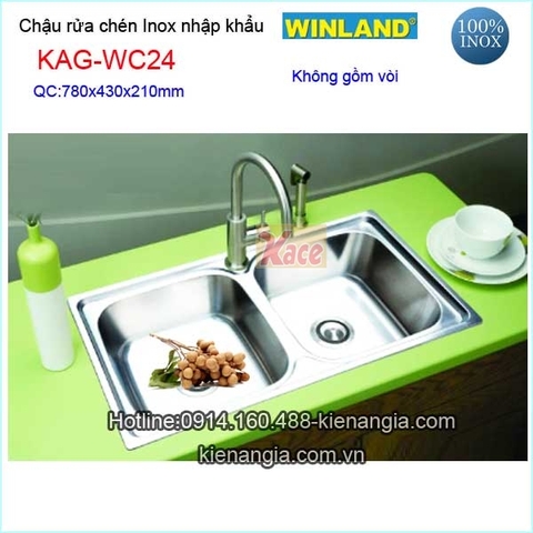 Chậu rửa chén inox 2 hộc 78x43 Winland KAG-WC24