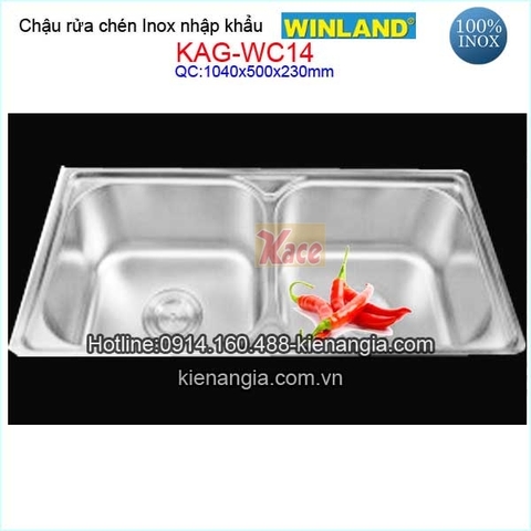 Chậu rửa chén inox 2 hộc 104x50 cm WinlandKAG-WC14