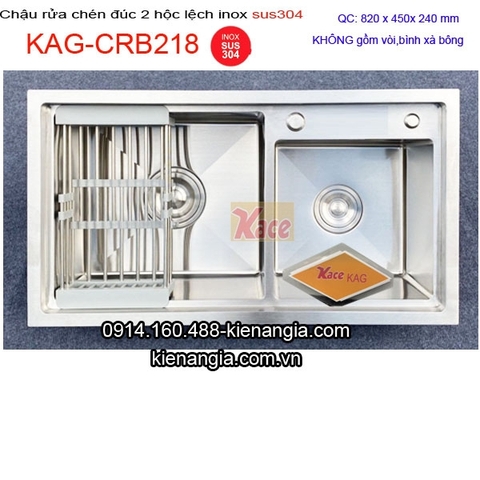 Chậu rửa chén inox sus304 đúc 2 hộc lớn nhỏ 82x45 cm KAG-CRB218 Mặt lõm ngăn tràn nước