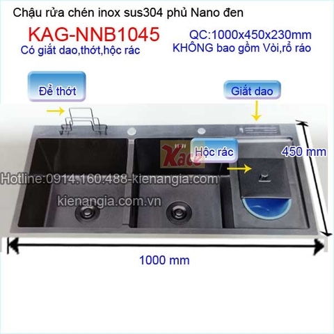 Chậu rửa chén Nano đen 2 hộc 1 cánh KAG-NNB1045