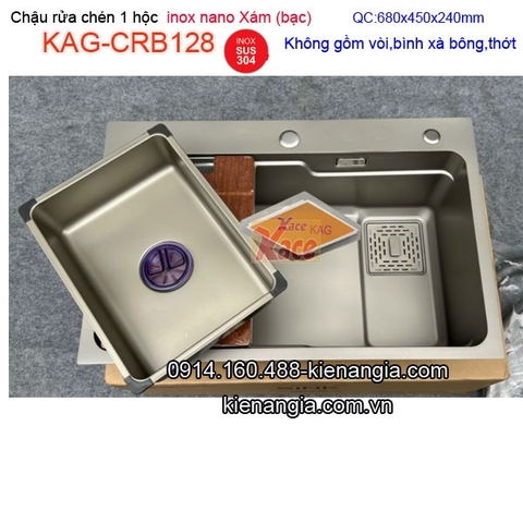 Chậu rửa Nano xám bạc (grey) 1 hộc 68x45cm KAG-CRB128