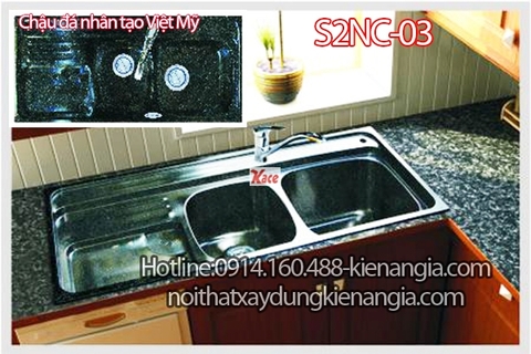 Chậu Việt Mỹ bằng đá 2 hộc 1 bàn 117x 510 x23cm S2NC-03