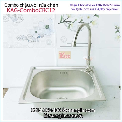 Combo chậu 1 hộc 40x36 cm vòi lạnh sus304 KAG-ComboCRC12