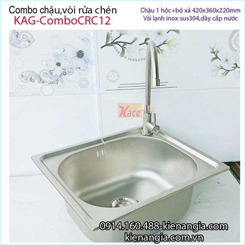 Combo chậu 1 hộc 40x36 cm vòi lạnh sus304 KAG-ComboCRC12
