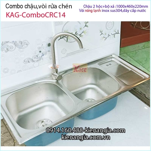 Combo chậu 2 hộc 100x46 cm vòi nóng lạnh sus304 KAG-ComboCRC14