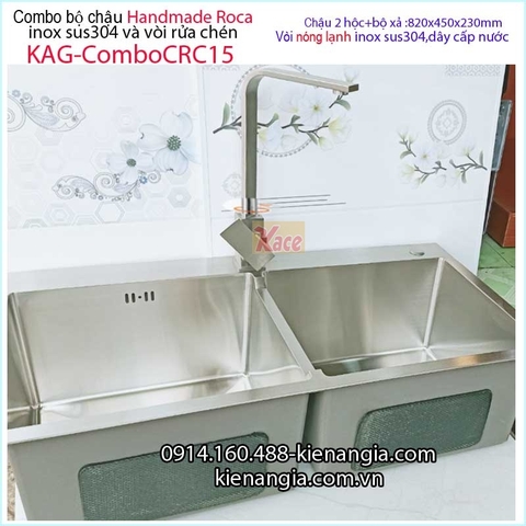 Combo chậu 2 hộc vuông đều Handmade-Roca-82x45 cm-KAG-ComboCRC15