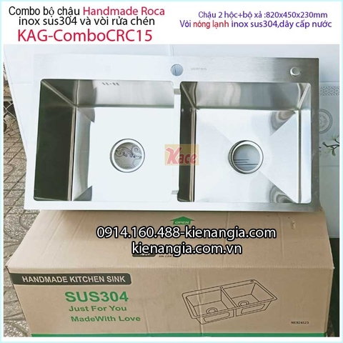 Combo chậu 2 hộc vuông đều Handmade-Roca-82x45 cm-KAG-ComboCRC15