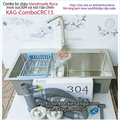 Combo chậu 2 hộc vuông đều Handmade-Roca-82x45 cm-KAG-ComboCRC15