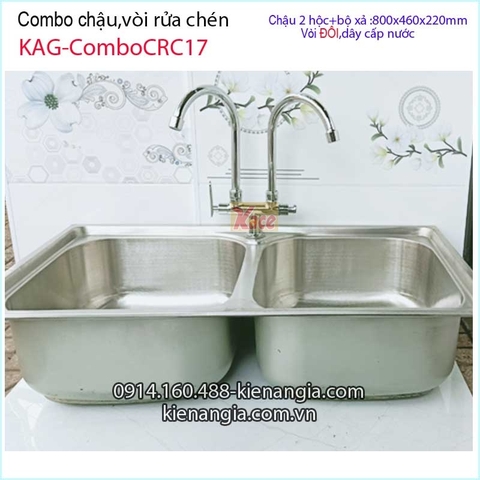 Combo chậu rửa chén 2 hộc 80x46 cm KAG-ComboCRC17