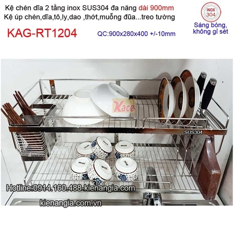 Kệ 2 tầng chén dĩa đa năng 5 trong 1 dài 900 sus304 KAG-RT1204