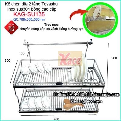 Kệ 2 tầng úp chen bát căn hộ chung cư dài 70cm Tovashu KAG-SU135