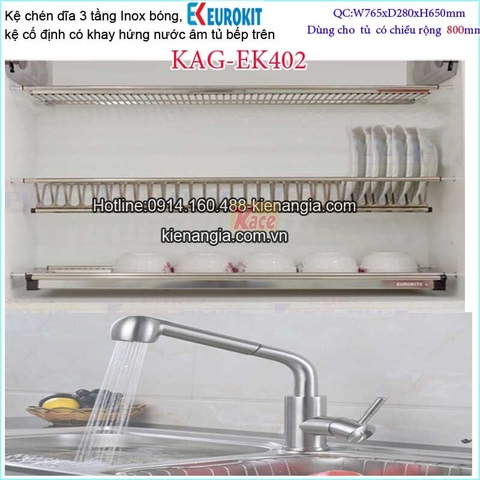 Kệ 3 tầng âm tủ bếp trên 800 KAG-EK402