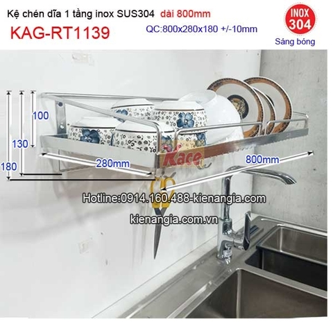 Kệ chén bát 1 tầng inox sus304 dài 8 tấc KAG-RT1139
