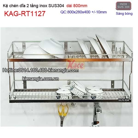 Kệ chén bát inox sus304 2 tầng dài 8 tấc KAG-RT1127