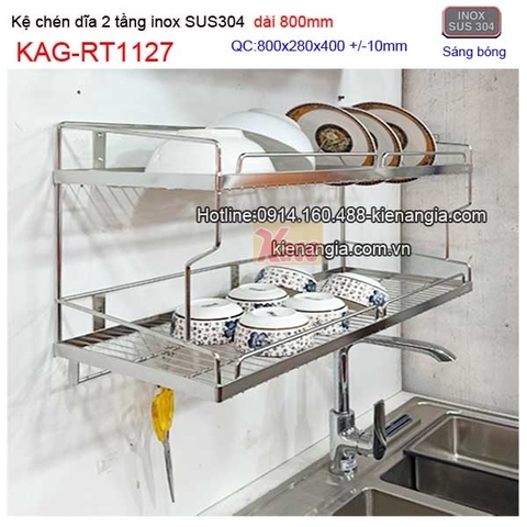 Kệ chén bát inox sus304 2 tầng dài 8 tấc KAG-RT1127